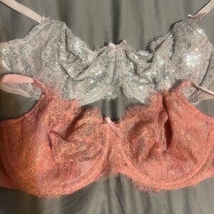 Victoria's Secret Lace Underwire Bra Set - Pink and Cream